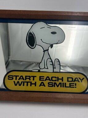 Vintage Peanuts Snoopy Framed Mirror "Start Each Day With a Smile"